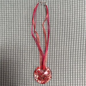 Red Swirl Pendant Necklace 17” New
